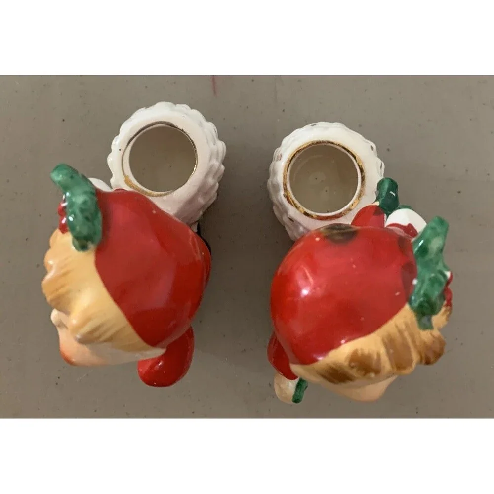 Commodore Japan 1950s NOEL Pajama Kids Candle Stick Holders Christmas Figurines